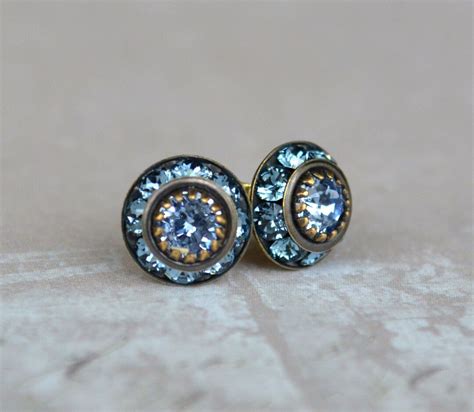 Art Deco Stud Earrings Denim Blue Stud Earrings Sapphire Blue Stud
