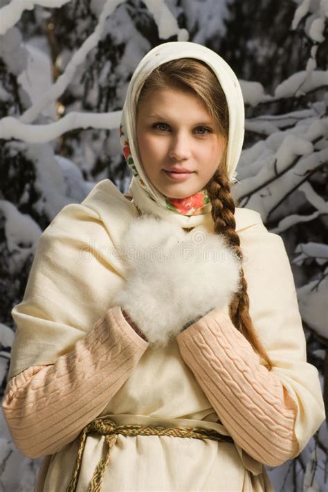 Russian Beautiful Girl In The Winter Forest Stock Image Image Of Scene Charming 35176473