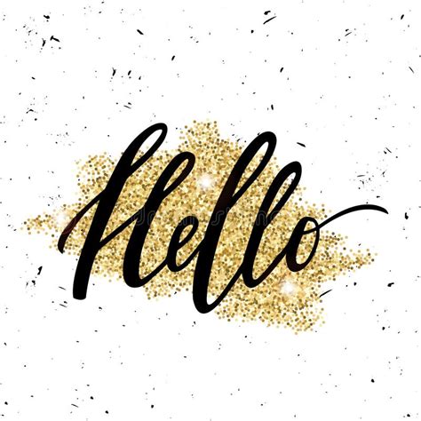 Vector Trendy Illustration With `hello` Lettering And Golden Glitter