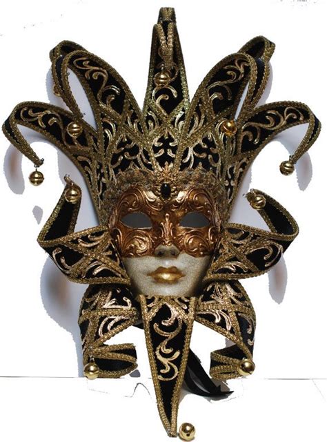 Jester Mask With Collar Full Face Venetian Mask Gold And Etsy