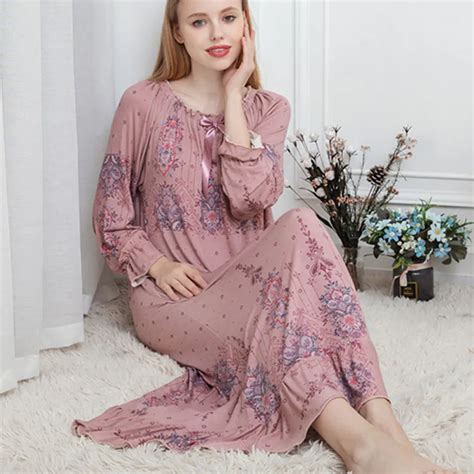 Fdfklak M Xxl Plus Size Sexy Sleepwear Spring Autumn Night Dress Nightgown Sleeping Dress