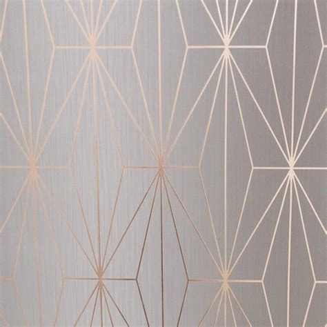 Kayla Metallic Geometric Wallpaper Rose Gold Grey Muriva 703013