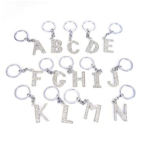 Fashion 1piece Crystal Rhinestone Alphabet Keyring Initial Letter Chain Unisex Keychain Letters