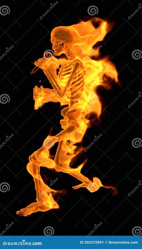 Burning Skeleton 3d Illustration Animated Cartoon Character Stock