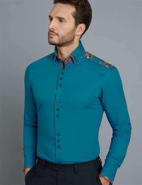 Mens Curtis Turquoise Slim Fit Limited Edition Shirt High Collar