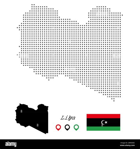 Libya Map Vector Dotted With Flag And Pin Vector Illustration Stock