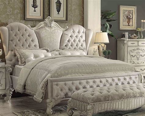 Since the bed is the centerpiece of the room, make a statement with a frame or headboard in unexpected materials: Ivory Velvet/Bone White Queen Bedroom Set 3Pc w/Dresser ...