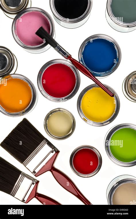 Selection Of Paints And Paintbrushes Stock Photo Alamy