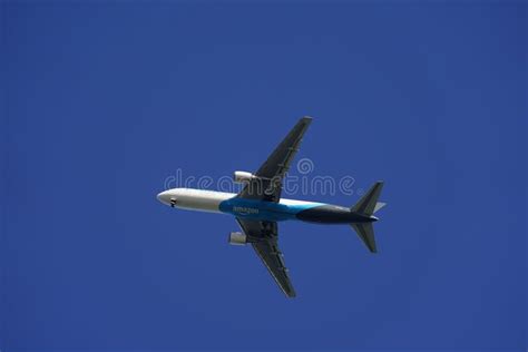 Amazon Air Cargo Plane Descending For Landing At Jfk International
