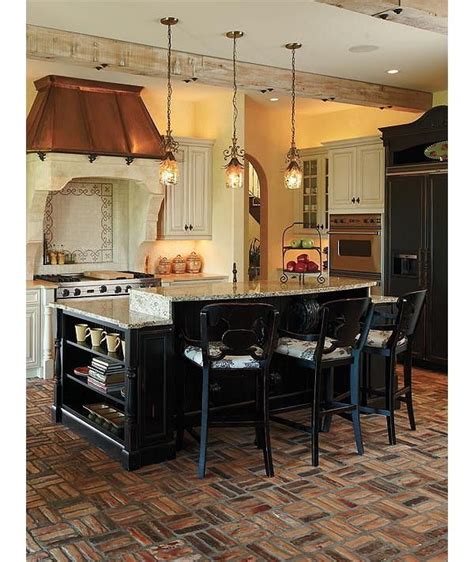 Beautiful Rustic Kitchen With Copper Hood Brick Tile