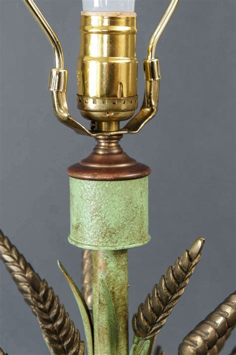 Table lamp wheat sheaf with structure in iron in antique gold finish. Single Brass and Green Painted Tole Wheat Sheaf Lamp For ...