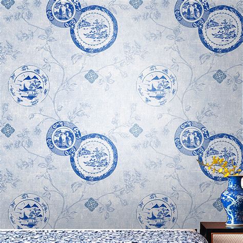 Blue Print Chinoiserie Wallpaper Chinese Style Wallcovering Bvm Home