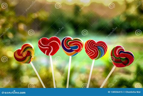 Sweets Candies Heart Shape Color Full On Blurred Background Set Candy