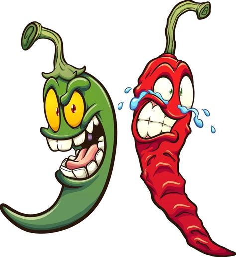 green and red chili peppers smiling and crying vector clip art illustration with simple
