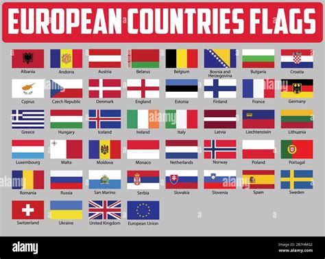 Europe Countries National Flags All European Flags Stock Vector Image