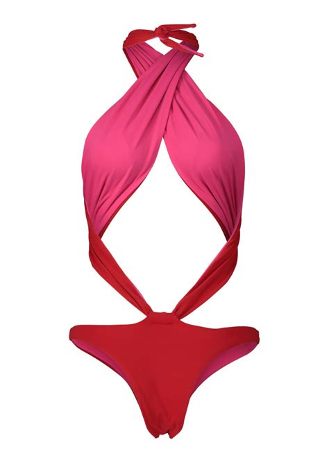 Reina Olga Show Pony Cut Out Red Halter Neck Swimsuit The Private Label
