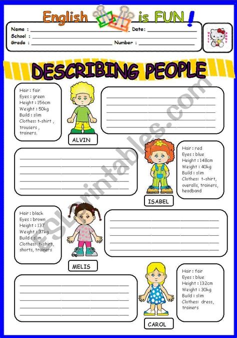 Describing People Worksheet Worksheets For Kids Worksheets English Fun