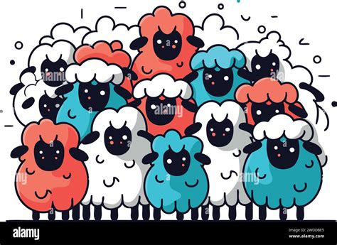 Cartoon Sheeps Vector Illustration Of A Flock Of Sheep Stock Vector