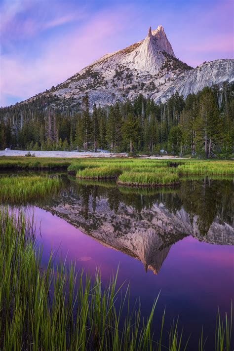 Dusk Sets Over Cathedral Peak In Yosemite National Park The Bright
