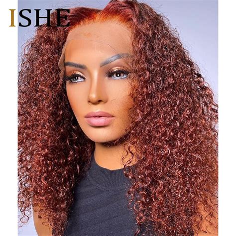 30 Inch Ginger Lace Front Wig Kinky Curly Colored Human Hair Wigs For Women Pre Plucked