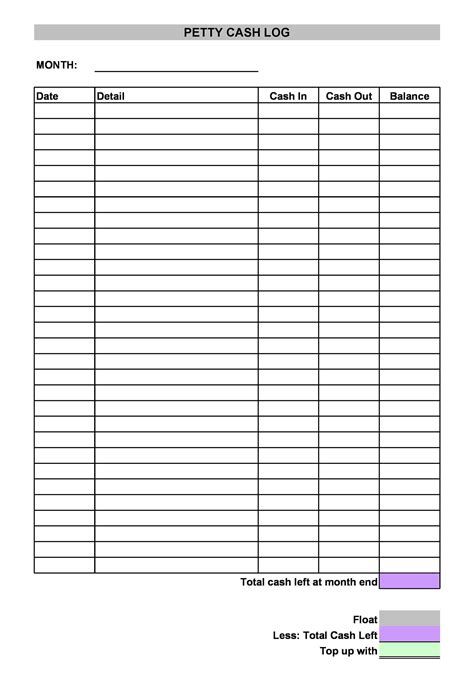 Petty Cash Log Template Free Download Printable Form Templates And
