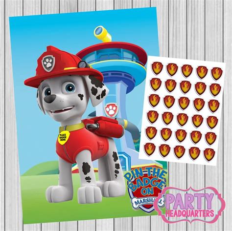 Instant Download ~ Paw Patrol Pin The Badge ~ Marshall ~ Printable