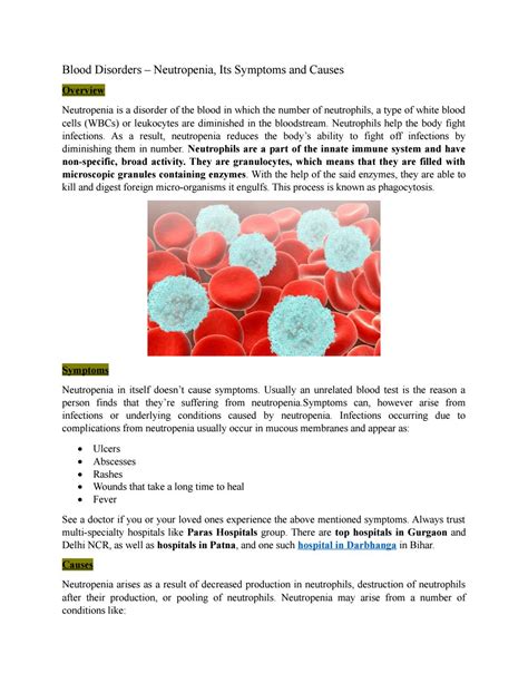 Blood Disorders Neutropenia Causes And Symptoms By Rahul Singh Issuu