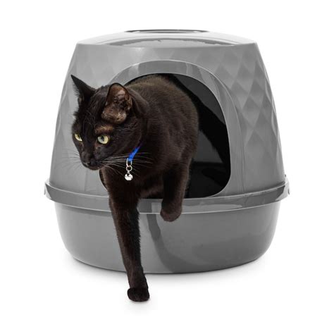 So Phresh Geometric Covered Cat Litter Box Gray Plastic Pan With Odor