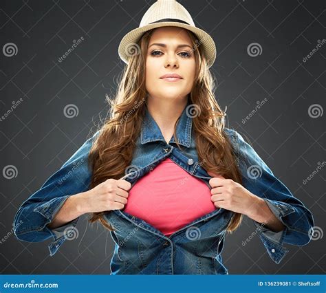 Confident Woman Ripping His Clothes Stock Image Image Of Girl Chest