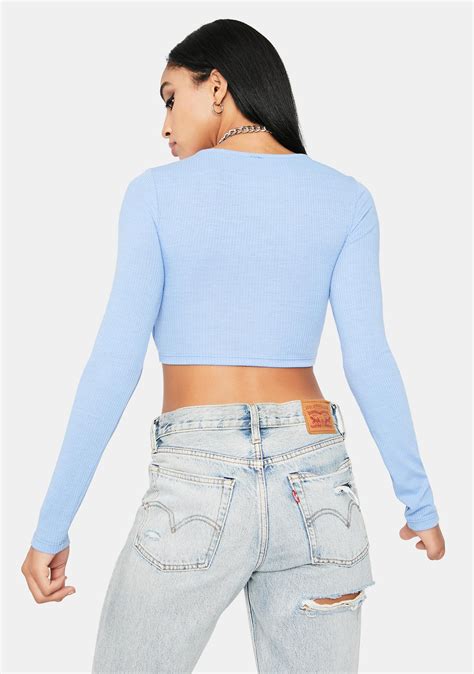Sexy Cropped Long Sleeve Top Blue Dolls Kill