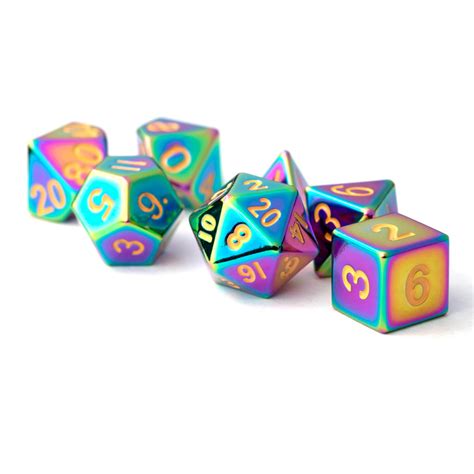 Metal Playing Dice Set 16mm Torched Rainbow Metallic Dice Games
