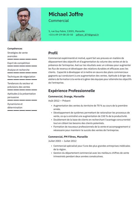 Exemple de CV pour commercial et guide de rédaction · cvapp.fr