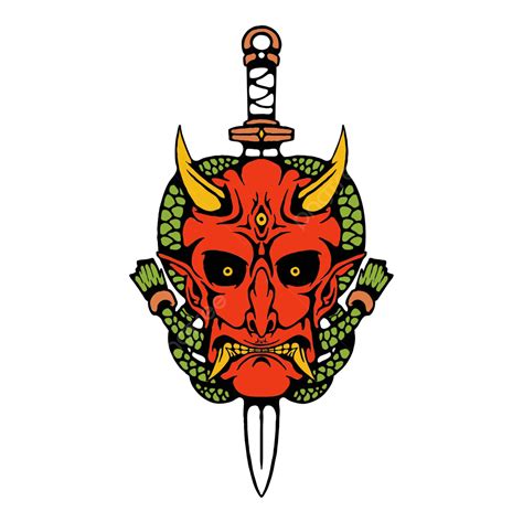 Illustration Of Only Mask With Samurai Sword Vector Illustration Oni