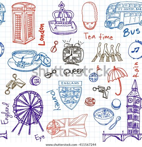 Hand Drawn Doodle England Symbols Seamless Stock Vector Royalty Free
