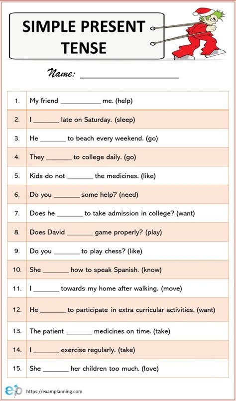(1) an equation or expression. Simple Present Tense (Formula, Exercises & Worksheet ...