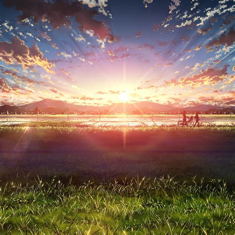 Anime Beautiful Sunrise Landscape Sky Clouds Scenery 4k 111