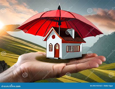 An Image of a House in the Palm of Your Hand and an Umbrella on it