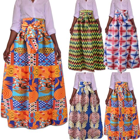 Women Dashiki Kanga African Wax Print Long Skirt Classic Wax Pleated