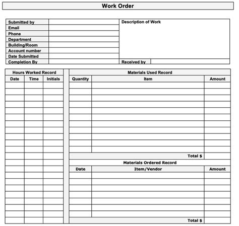 15 Work Order Template Fillable Download Word Excel Pdf