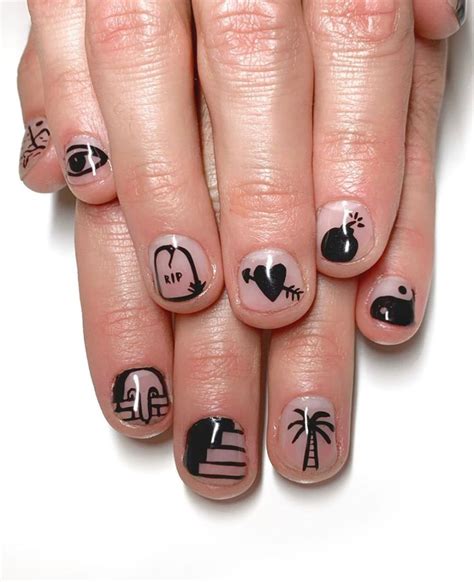 Stamp Nails Black Nail Art Inspo Inspiration Menicure Male Polish Mens Manicure Mens Ying Yang