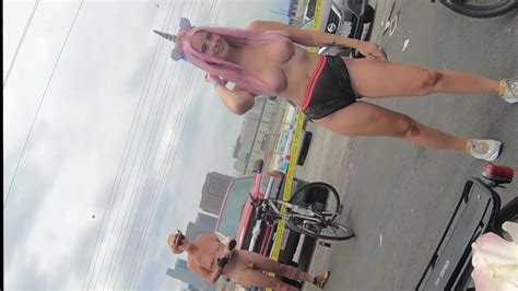 Unicorn Tits Topless Unicorn In The Street Naked Public Cosplay