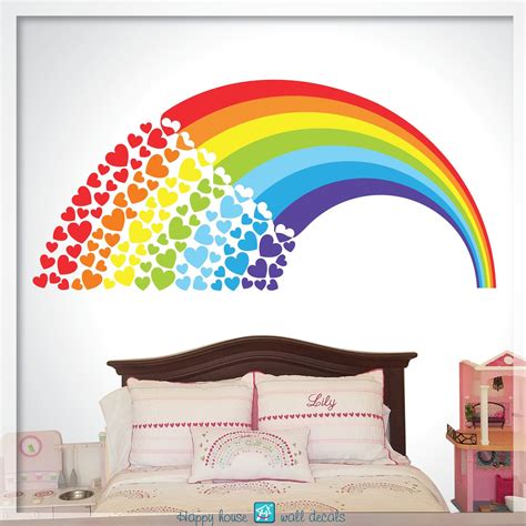 Rainbow Wall Decal Rainbow With Hearts Sticker Nursery Rainbow Decor