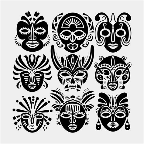 Set Of African Tribal Masks Collection Of Different Indian Aztec Mask