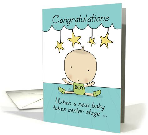 Whimsical Baby Boy Congratulations On New Baby Center Stage Card