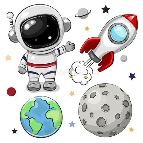 Space Set Of Astronaut Rocket And Planets Stock Vector Illustration