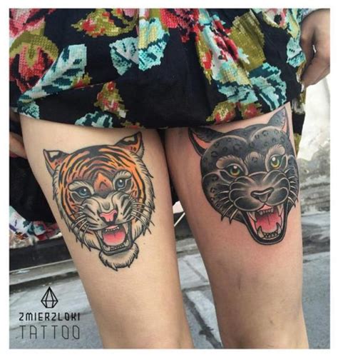 tiger panther thigh tattoo by zmierzloki tattoo