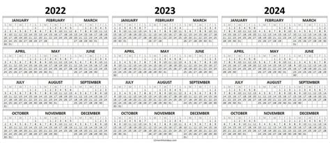 2022 2023 2024 Calendar Printable Template 3 Year Calendar Planner