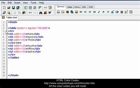 Html Editingprogramming Tutorial 8 Table Width And Color Youtube
