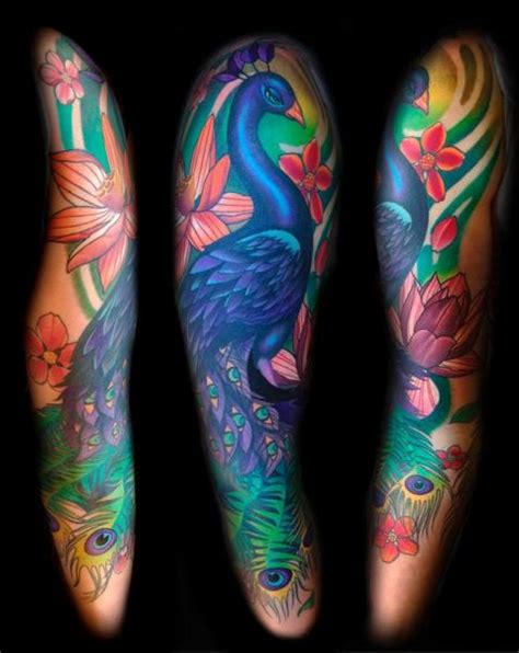 Graceful Peacock Tattoo Sleeve By Transcend Tattoo Best Tattoo Ideas