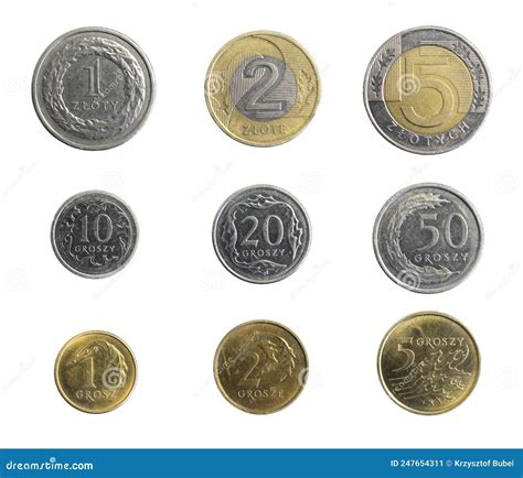 Polish Gold And Penny Coins On A White Isolated Background Stock Image